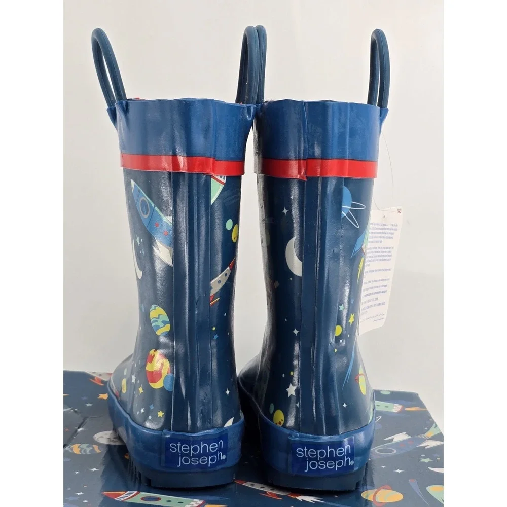 Stephen Joseph Rain‎ Boots Boys Size 9 Space Rocket Planets Rubber NIB